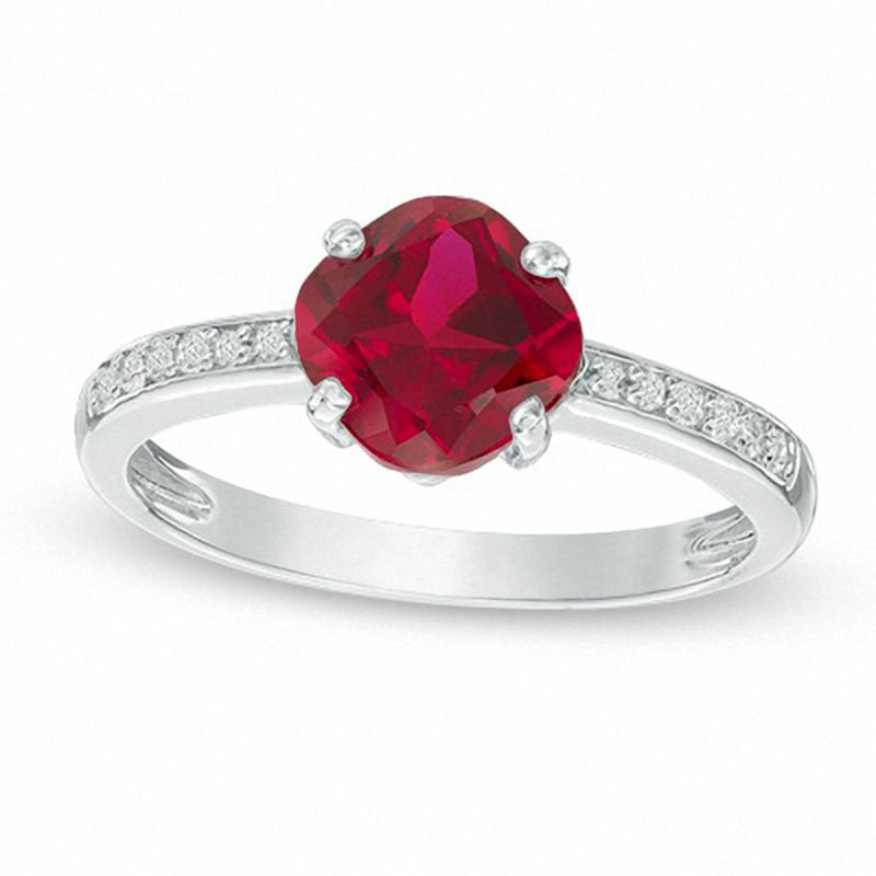 7.0mm Cushion-Cut Lab-Created Ruby and White Sapphire Ring in Sterling Silver