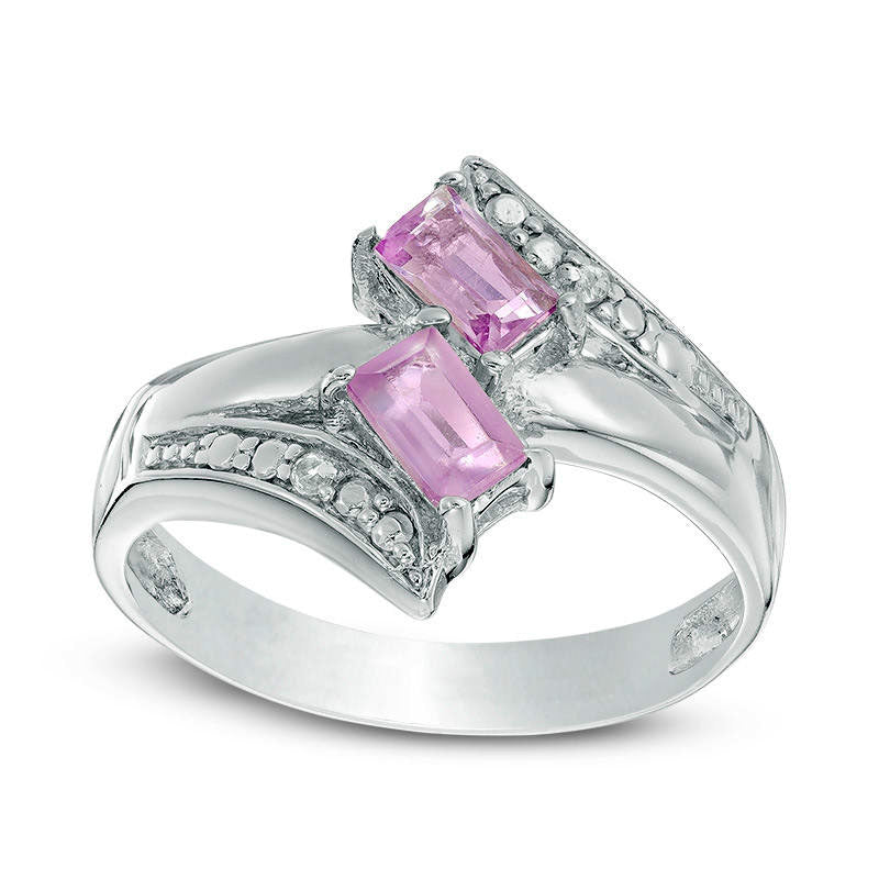 Emerald-Cut Amethyst and White Topaz Bypass Ring in Sterling Silver