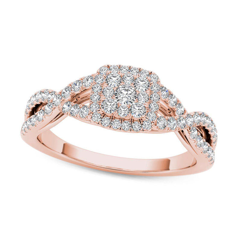 0.50 CT. T.W. Composite Natural Diamond Square Frame Twist Engagement Ring in Solid 14K Rose Gold