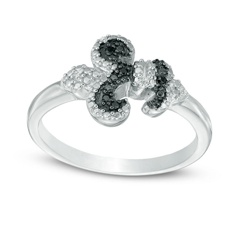 Enhanced Black and White Natural Diamond Accent Sideways Fleur-de-lis Ring in Sterling Silver