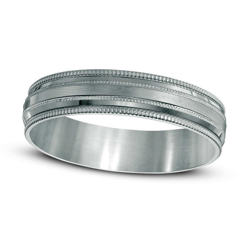 Men's 5.0mm Milgrain Wedding Band in Solid 14K White Gold