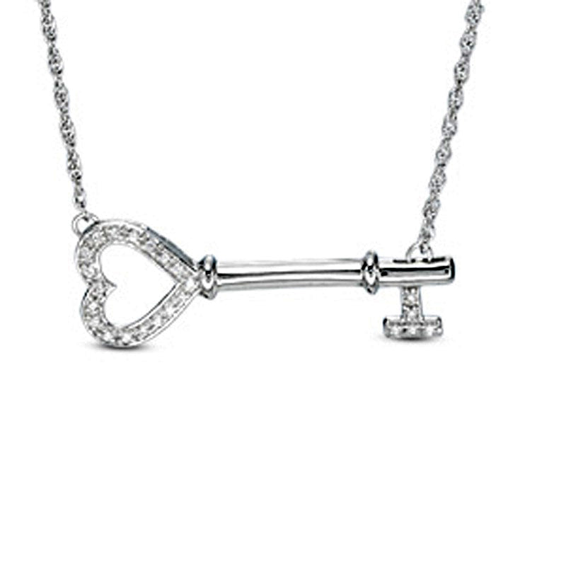 0.1 CT. T.W. Natural Diamond Sideways Heart Key Necklace in Ster
