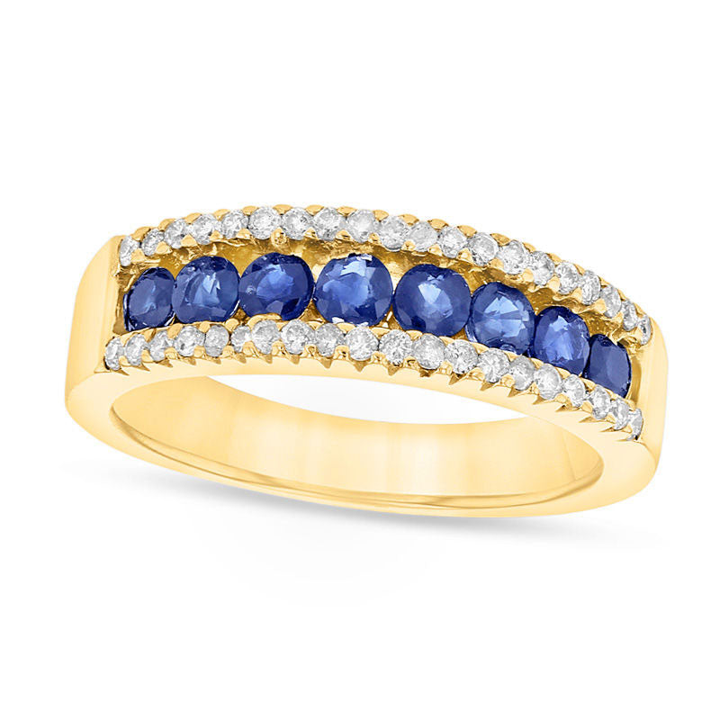 Blue Sapphire and 0.25 CT. T.W. Natural Diamond Band in Solid 14K Gold