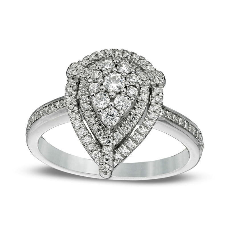 0.50 CT. T.W. Composite Natural Diamond Teardrop-Shaped Frame Engagement Ring in Solid 10K White Gol