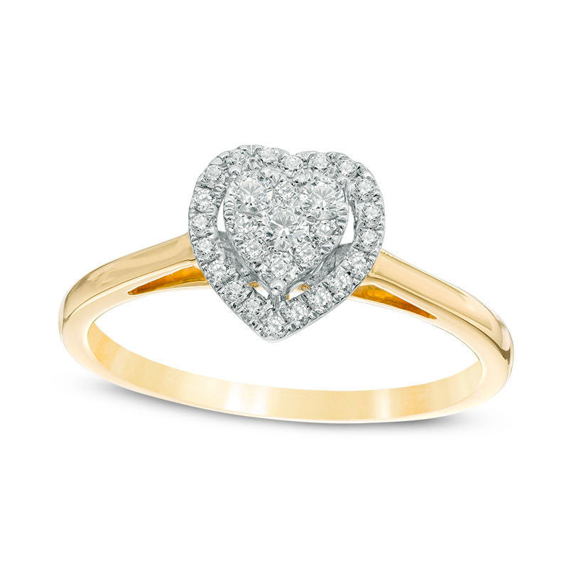 0.25 CT. T.W. Composite Natural Diamond Heart Frame Promise Ring in Solid 10K Yellow Gold