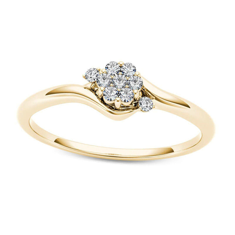 Natural Diamond Accent Flower Bypass Promise Ring in Solid 10K Yellow Gold