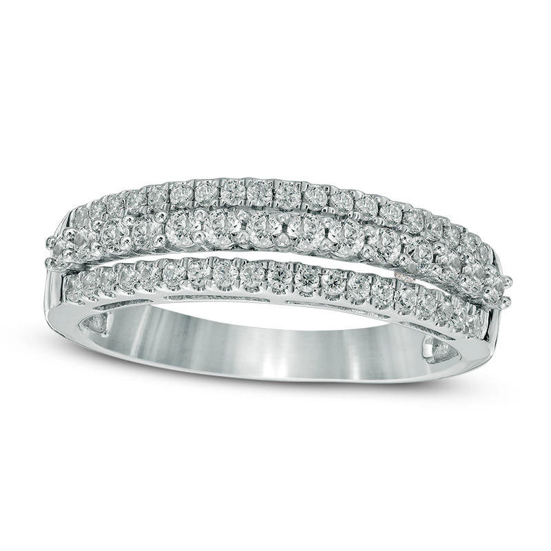 0.50 CT. T.W. Natural Diamond Triple Row Wedding Band in Solid 10K White Gold