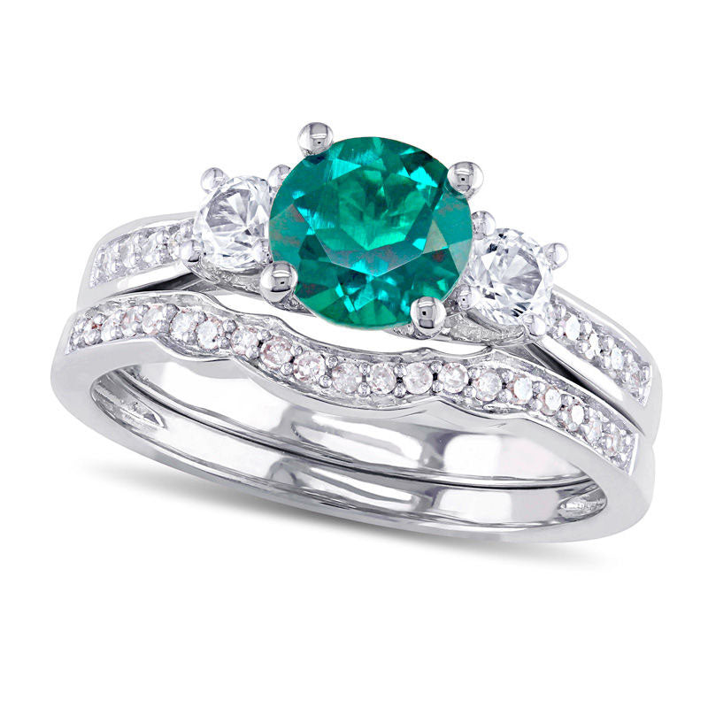 6.0mm Lab-Created Emerald and White Sapphire with 0.13 CT. T.W. 