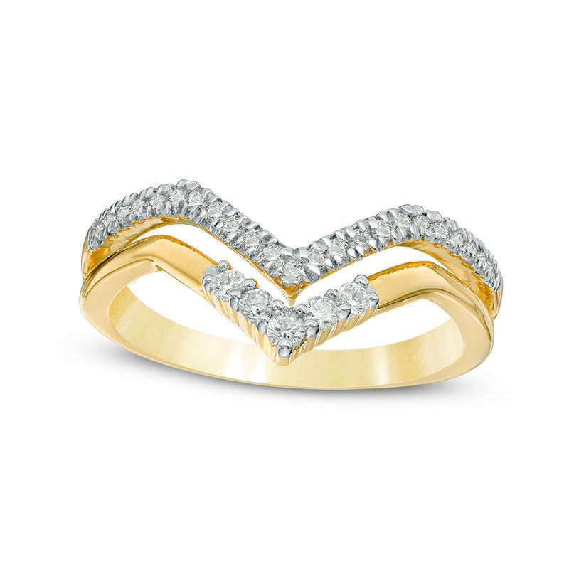 0.25 CT. T.W. Natural Diamond Double Chevron Ring in Solid 10K Yellow Gold