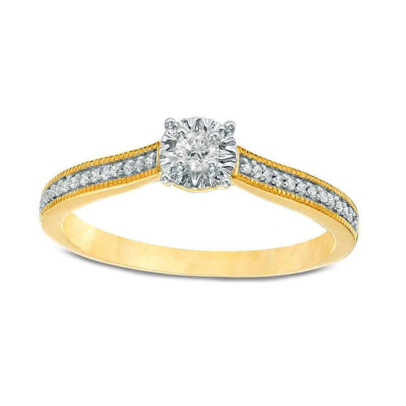 0.17 CT. T.W. Natural Diamond Antique Vintage-Style Promise Ring in Solid 10K Yellow Gold