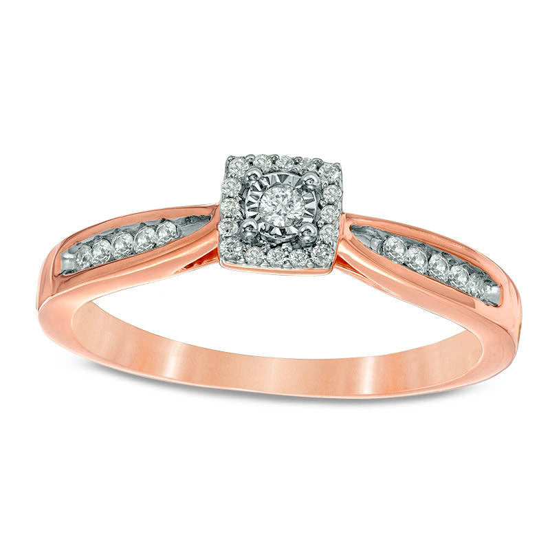 0.17 CT. T.W. Natural Diamond Square Frame Promise Ring in Solid 10K Rose Gold