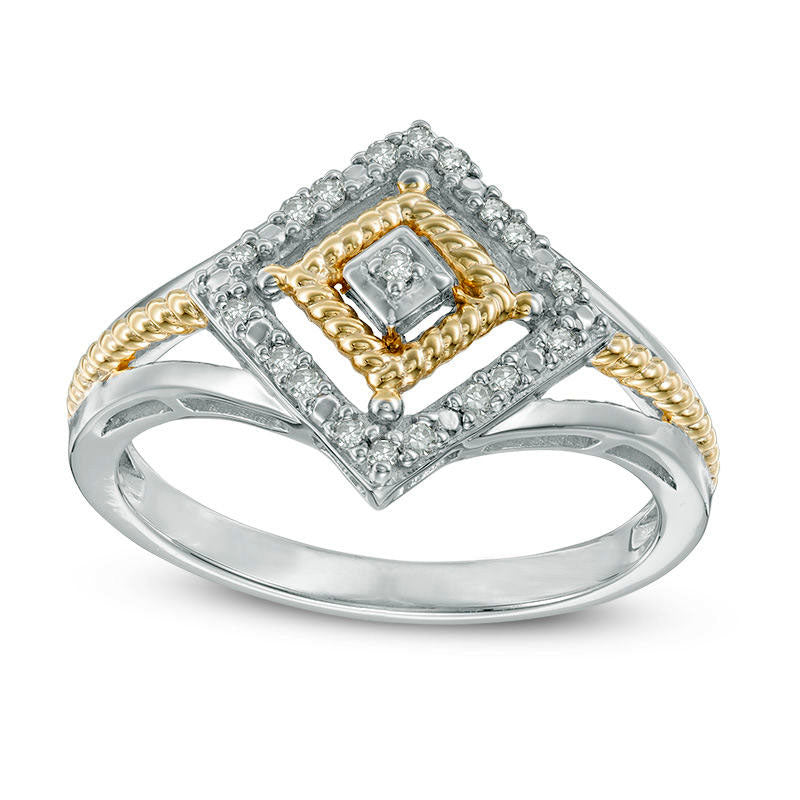 0.10 CT. T.W. Natural Diamond Double Square Frame Split-Shank Ring in Sterling Silver with Solid 14K