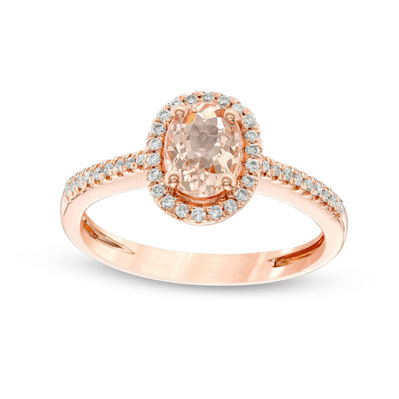 Oval Morganite and 0.17 CT. T.W. Natural Diamond Frame Engagement Ring in Solid 14K Rose Gold