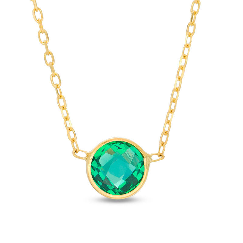 6.0mm Lab-Created Emerald Solitaire Necklace in 10K Yellow Gold - 17"