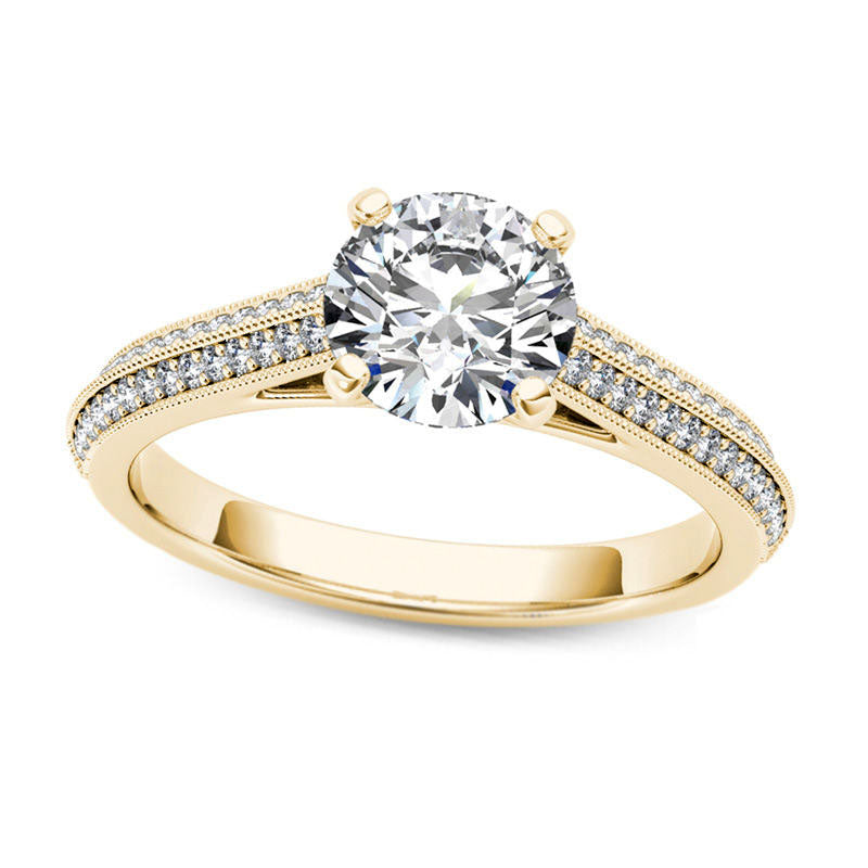 1.20 CT. T.W. Natural Diamond Frame Double Row Antique Vintage-Style Engagement Ring in Solid 14K Go