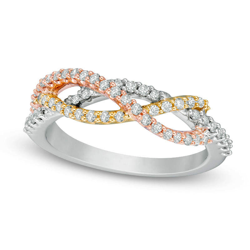 0.38 CT. T.W. Natural Diamond Braid Ring in Solid 10K Tri-Tone Gold