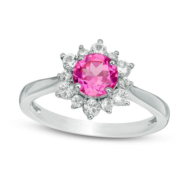 6.0mm Lab-Created Pink and White Sapphire Sunburst Ring in Sterling Silver