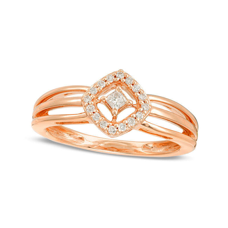 0.13 CT. T.W. Princess-Cut Natural Diamond Open Cushion Frame Ring in Solid 10K Rose Gold