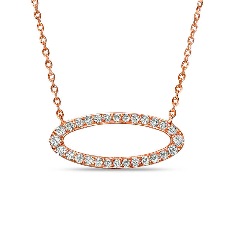 0.25 CT. T.W. Natural Diamond Sideways Ellipse Outline Necklace in 14K Rose Gold