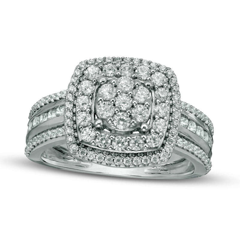 1.0 CT. T.W. Composite Natural Diamond Double Cushion Frame Multi-Row Ring in Solid 10K White Gold