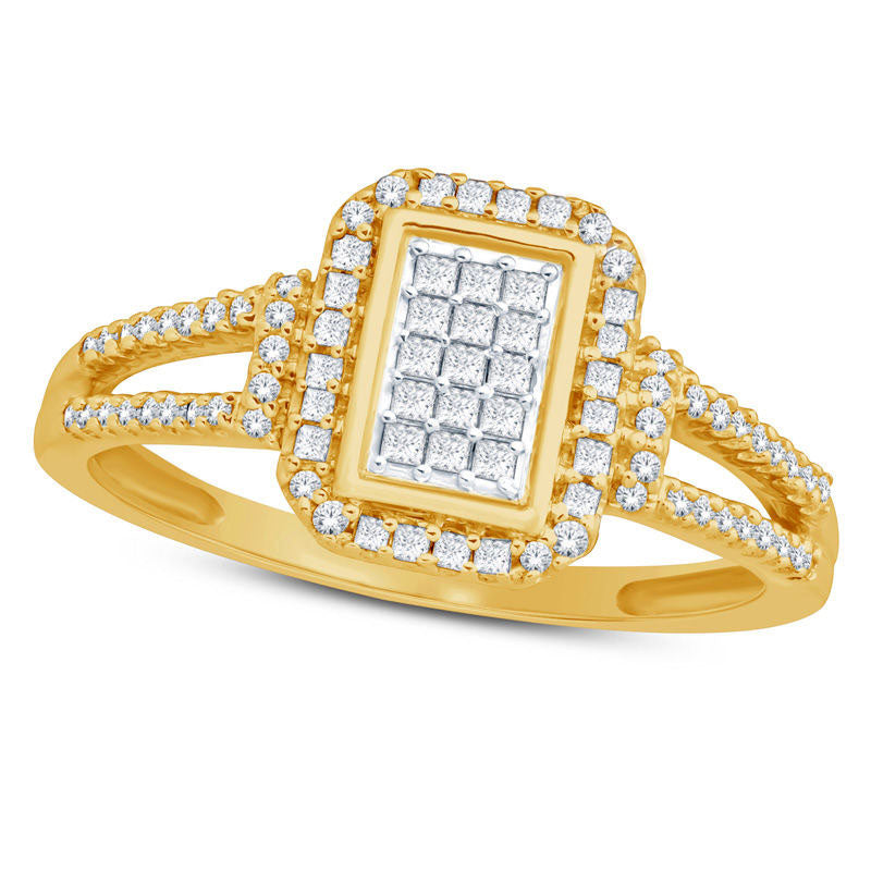 0.33 CT. T.W. Princess-Cut Composite Natural Diamond Rectangle Frame Ring in Solid 10K Yellow Gold