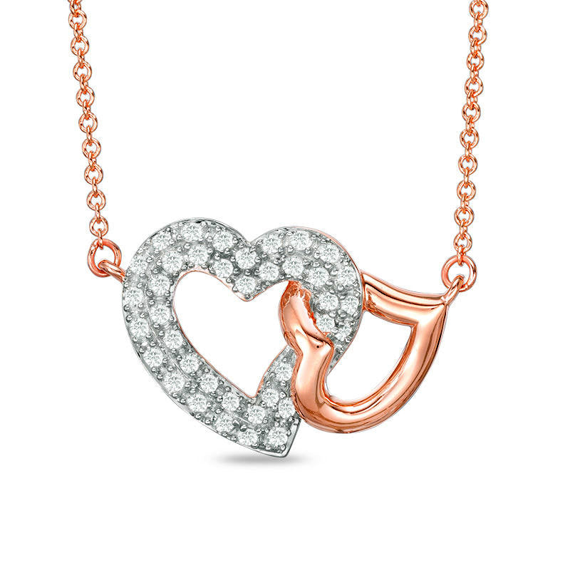 0.25 CT. T.W. Natural Diamond Interlocking Hearts Necklace in 14K Rose Gold