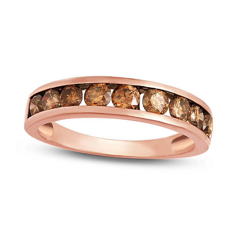 1.0 CT. T.W. Champagne Natural Diamond Channel-Set Anniversary Band in Solid 10K Rose Gold with Blac