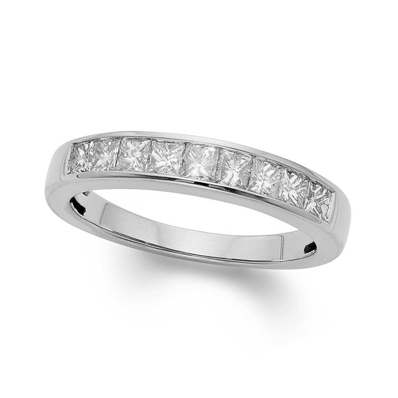 0.75 CT. T.W. Certified Princess-Cut Natural Diamond Nine Stone Wedding Band in Solid 14K White Gold