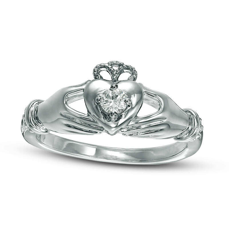 0.10 CT. Natural Clarity Enhanced Diamond Solitaire Claddagh Promise Ring in Solid 10K White Gold