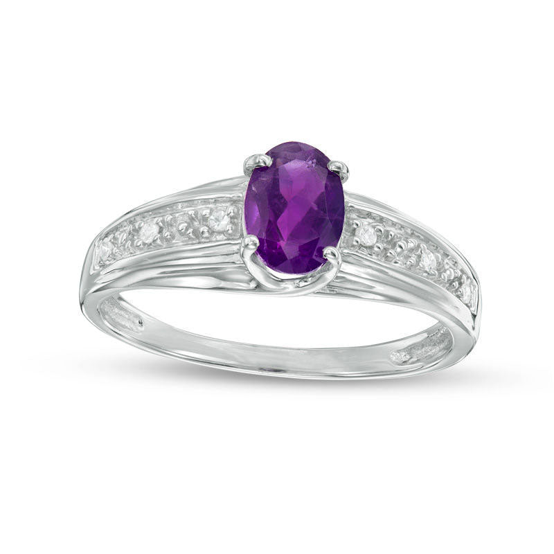 Oval Amethyst and 0.05 CT. T.W. Natural Diamond Ring in Sterling Silver