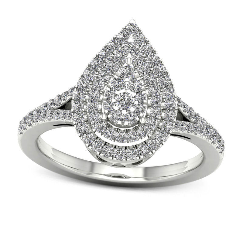 0.50 CT. T.W. Composite Natural Diamond Double Pear-Shaped Frame Engagement Ring in Solid 10K White 