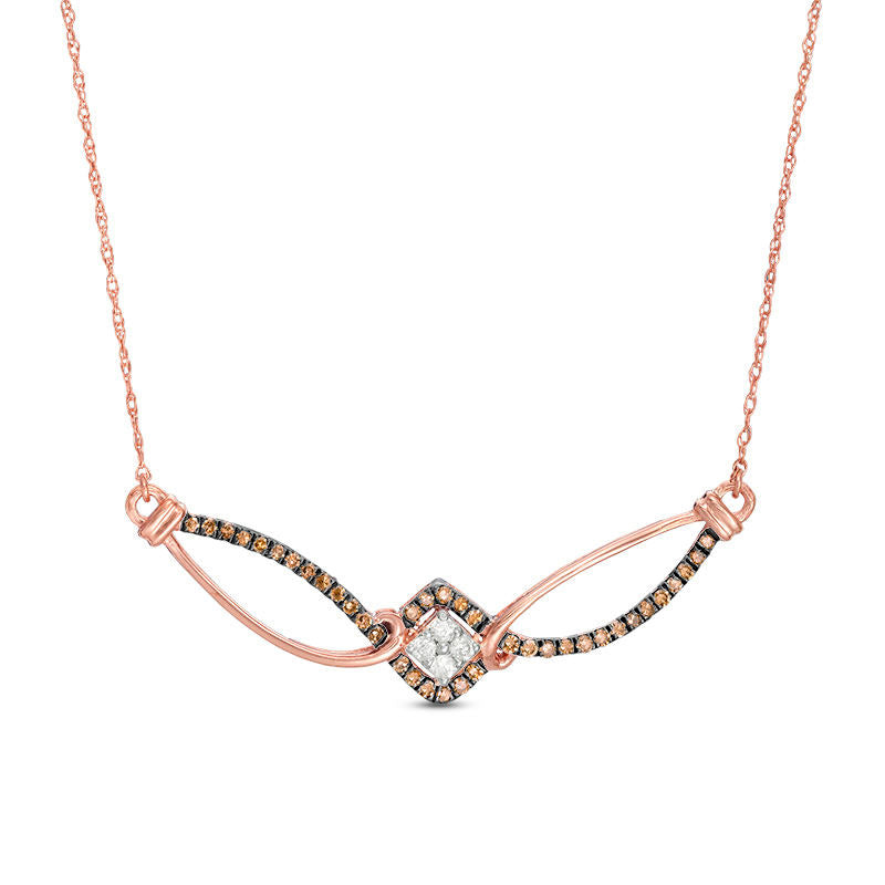 0.25 CT. T.W. Champagne and White Natural Diamond Bypass Swirl Necklace in 10K Rose Gold