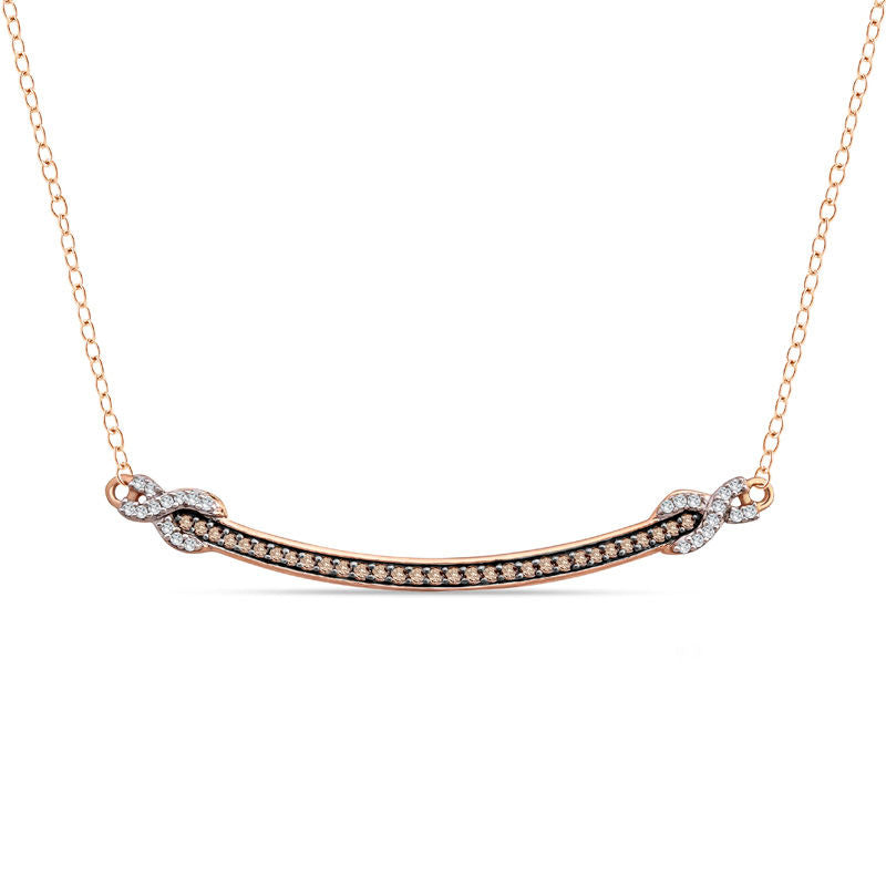 0.2 CT. T.W. Champagne and White Natural Diamond Curved Bar Necklace in 10K Rose Gold