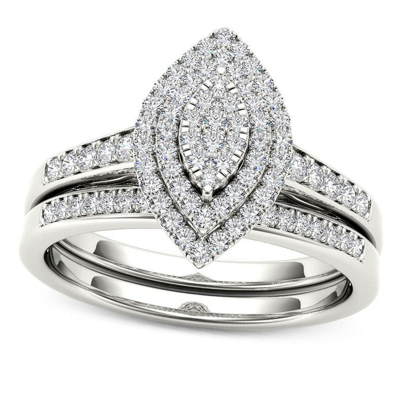 0.33 CT. T.W. Composite Natural Diamond Double Marquise Frame Bridal Engagement Ring Set in Solid 10