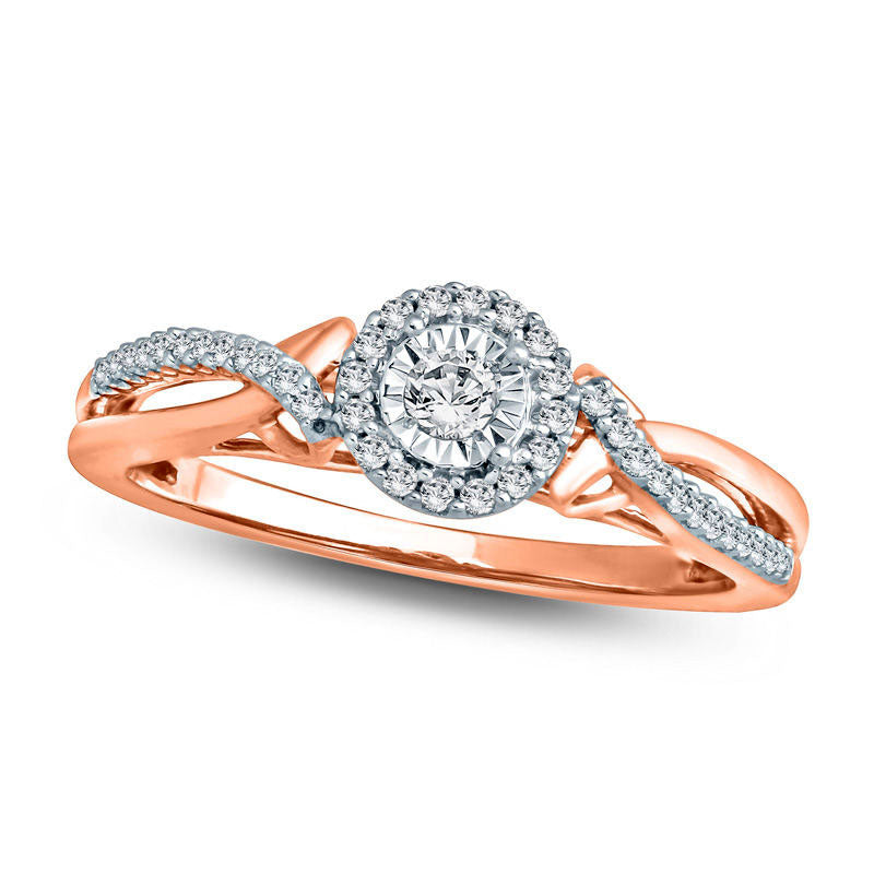 0.20 CT. TW. Natural Diamond Frame Twist Shank Promise Ring in Solid 10K Rose Gold