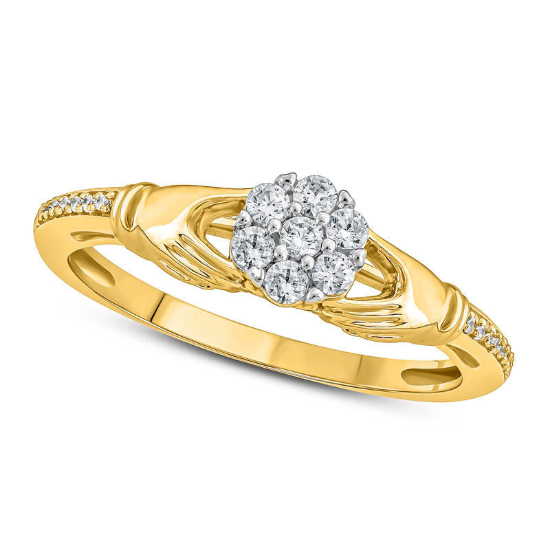 0.20 CT. T.W. Composite Natural Diamond Claddagh Promise Ring in Solid 10K Yellow Gold