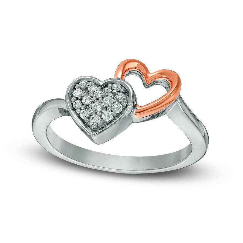 0.10 CT. T.W. Natural Diamond Double Heart Ring in Sterling Silver and Solid 10K Rose Gold