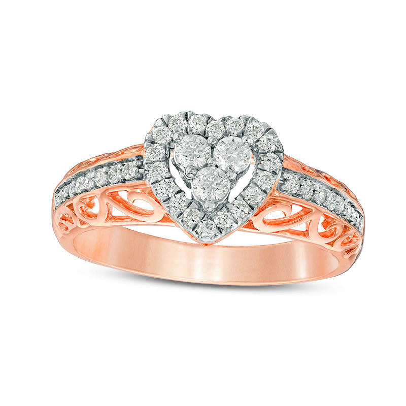 0.38 CT. T.W. Natural Diamond Heart Frame Ring in Solid 10K Rose Gold