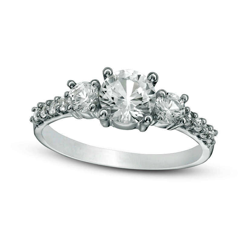 Lab-Created White Sapphire Three Stone Ring in Solid 10K White Gold