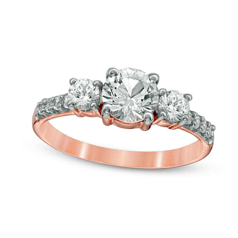 Lab-Created White Sapphire Three Stone Ring in Solid 10K Rose Gold