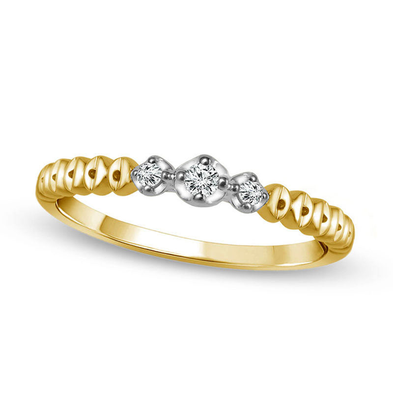 0.05 CT. T.W. Natural Diamond Three Stone Beaded Stackable Band in Solid 10K Two-Tone Gold