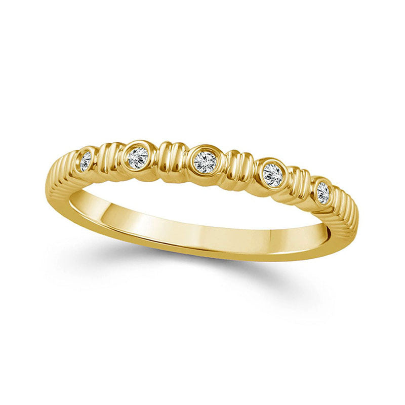 0.05 CT. T.W. Natural Diamond Five Stone Grooved Stackable Band in Solid 10K Yellow Gold