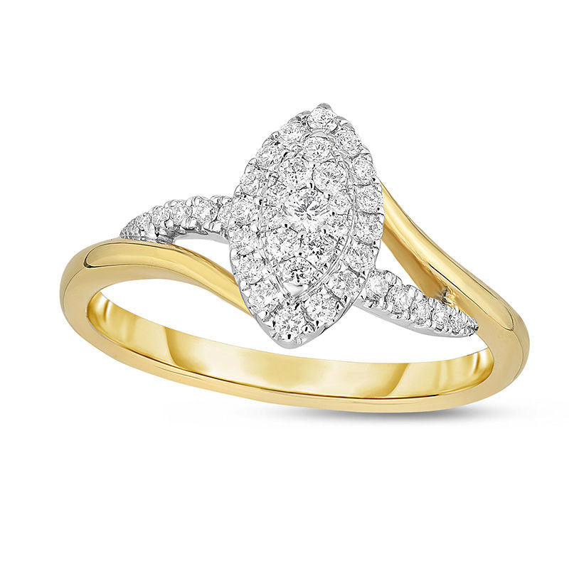 0.25 CT. T.W. Composite Natural Diamond Marquise Frame Bypass Promise Ring in Solid 10K Two-Tone Gol