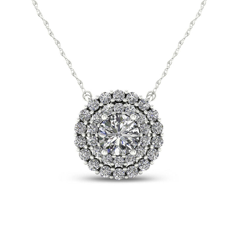 0.5 CT. T.W. Natural Diamond Double Frame Necklace in 10K White Gold