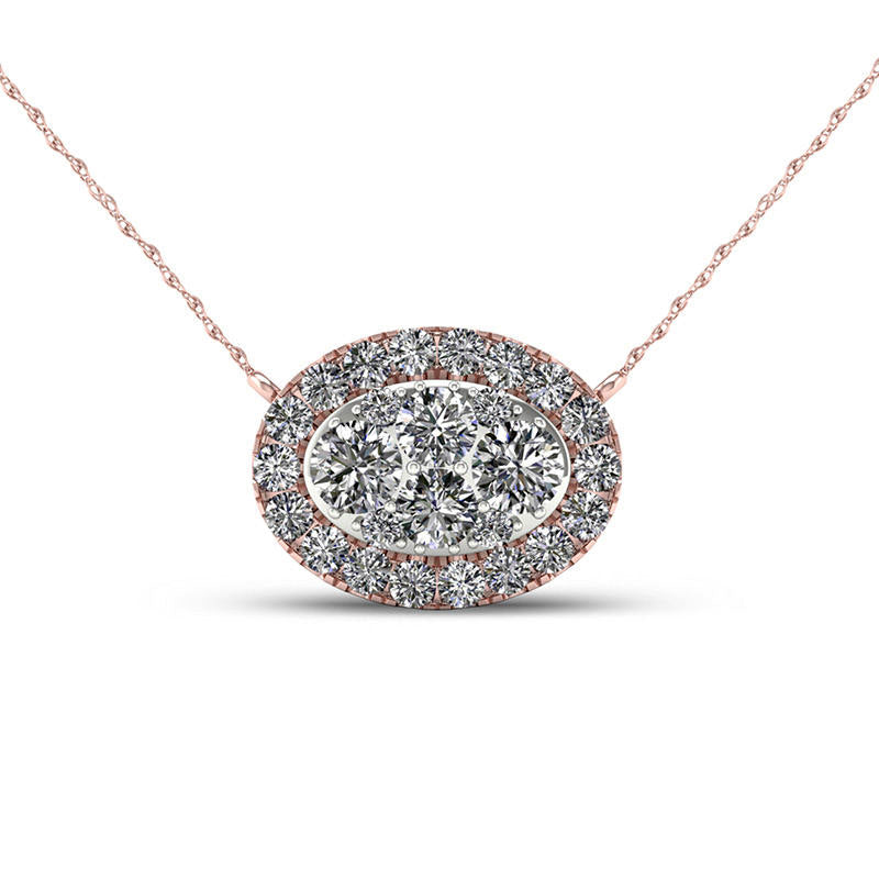 0.25 CT. T.W. Composite Natural Diamond Oval Frame Necklace in 10K Rose Gold