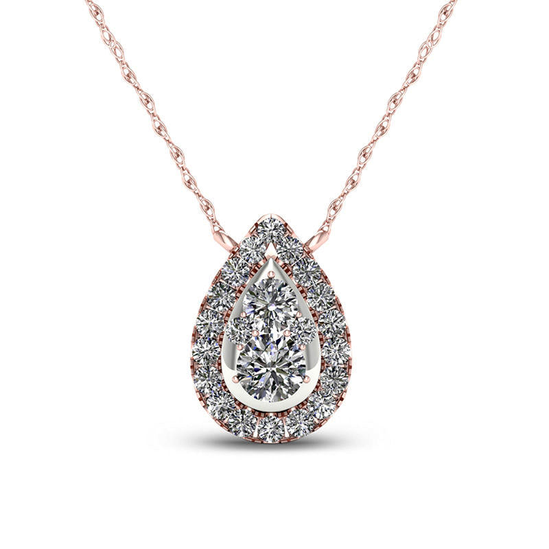 0.25 CT. T.W. Composite Natural Diamond Teardrop Frame Necklace in 10K Rose Gold