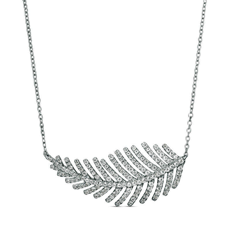 1 CT. T.W. Natural Diamond Feather Necklace in 14K White Gold