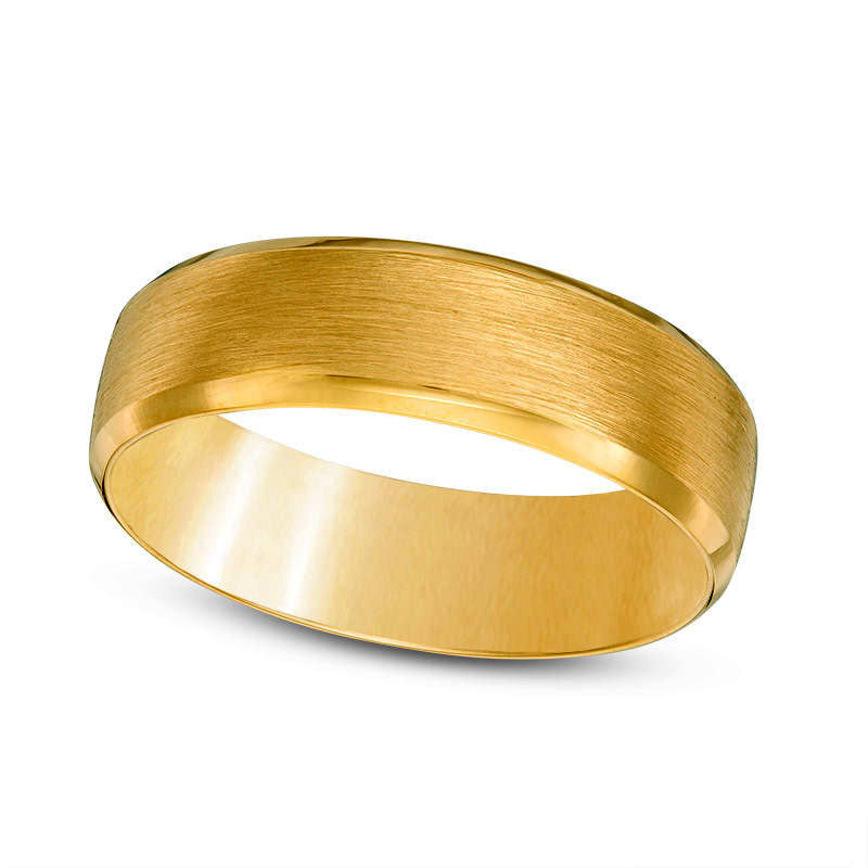 Men's 6.0mm Comfort Fit Brushed Center Wedding Band in Solid 10K Yellow Gold - Size 10.5