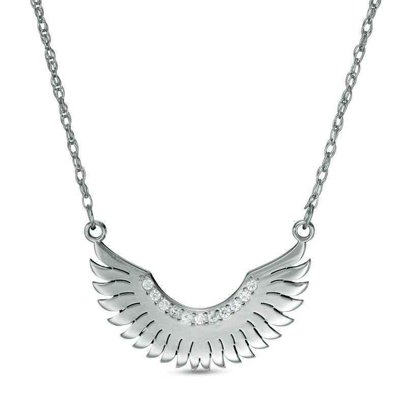 Natural Diamond Accent Laser-Cut Wings Necklace in 10K White Gold