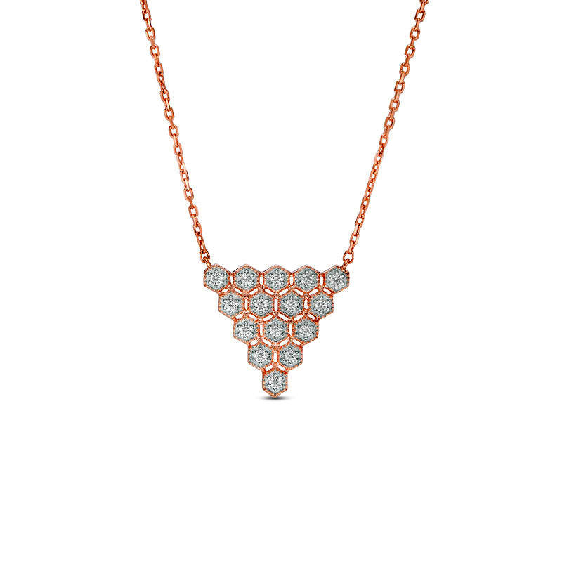 0.17 CT. T.W. Natural Diamond Honeycomb Triangle Antique Vintage Style Necklace in 10K Rose Gold